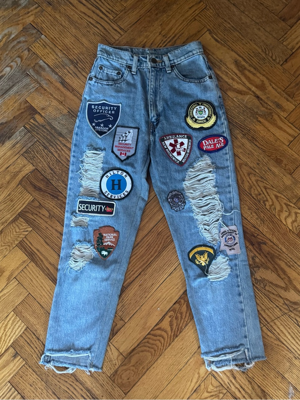Levi's 509 Distressed Light Wash Custom Patchwork Jeans Size 28x32